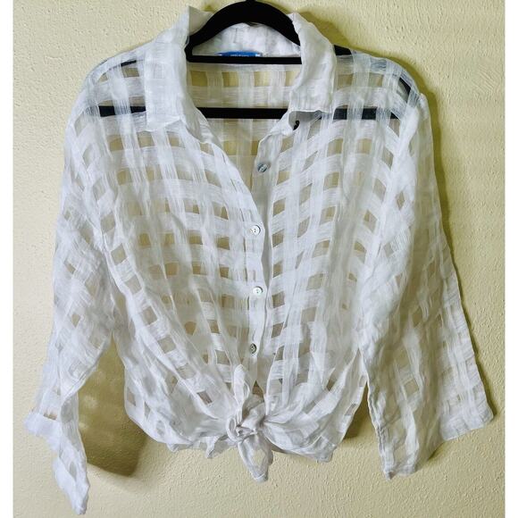 SARTORIA SARACENA | 100% Linen | Made in Italy | White Button-Front Top | Small - Picture 2 of 10